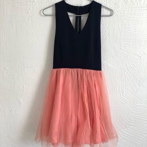 Francesca’s Navy & Salmon Frill Lace Party Dress